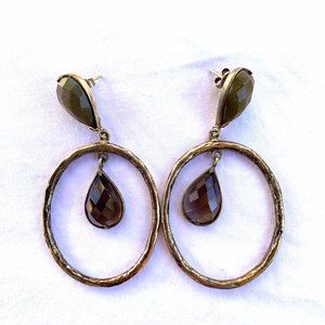 Gold Statement Earrings, with champagne stone drop